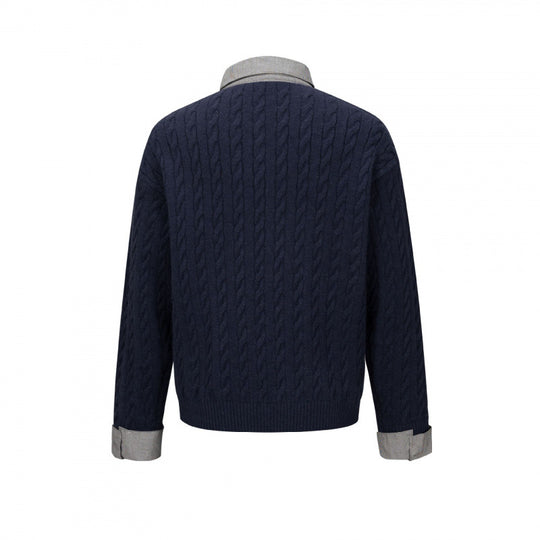 Herren Strukturiertes Zopfmuster-Henley-Strickshirt mit Kontrast-Hemdkragen und Umschlagmanschetten Shop Nory