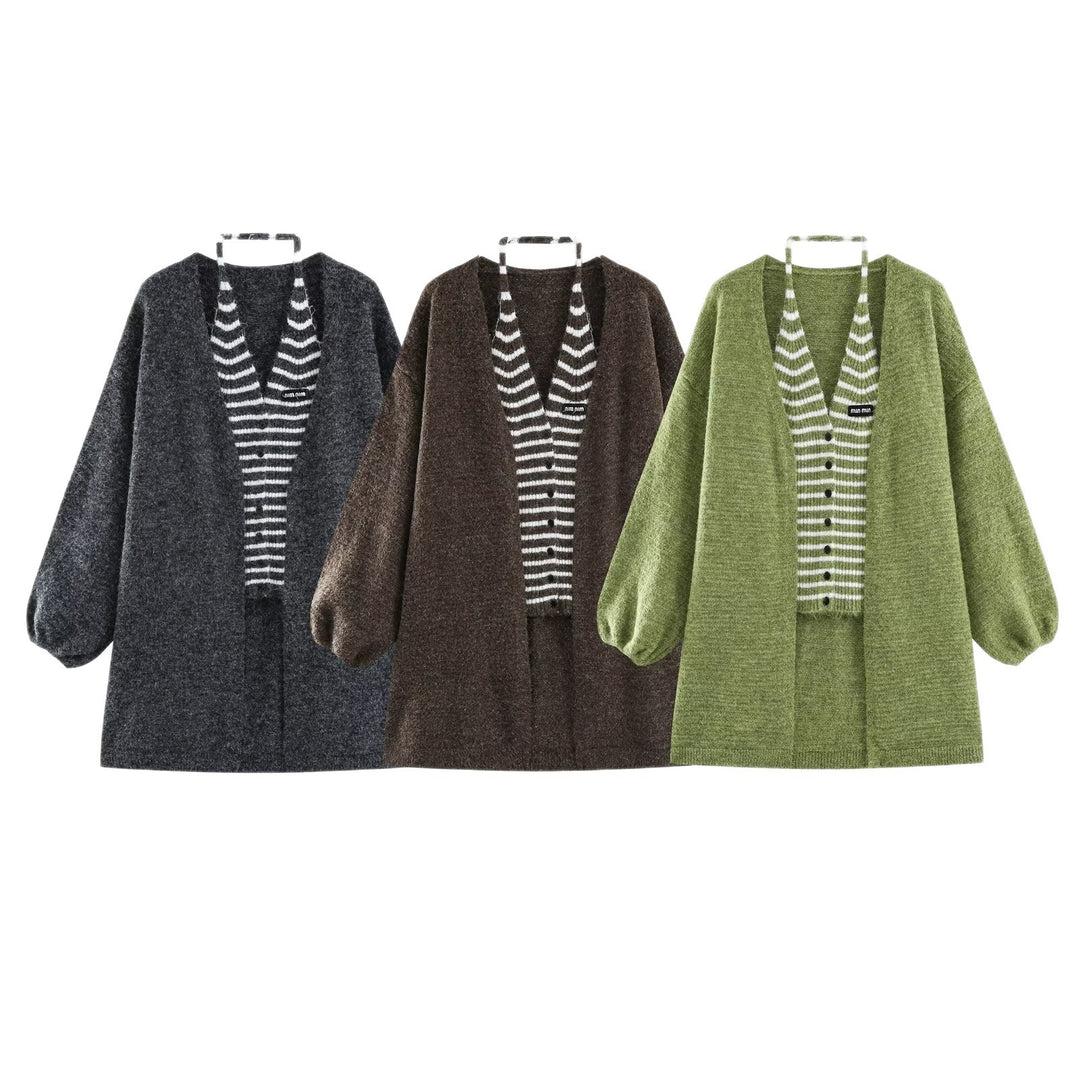Damen Oversized Mohairoptik-Cardigan mit Ballonärmeln und gestreiftem Einsatz Shop Nory