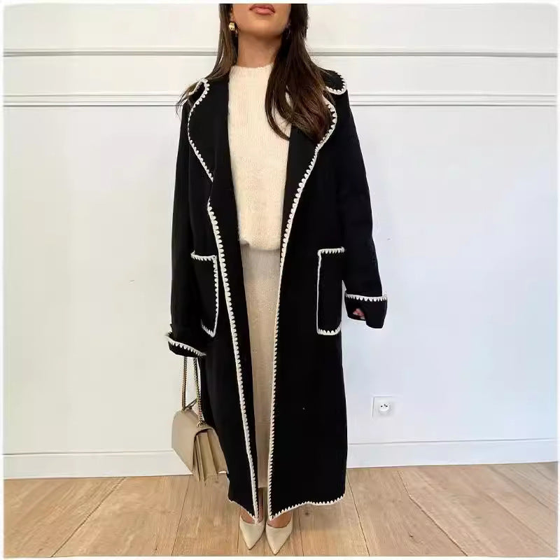 Damen Wickel-Mantel aus Wollmix mit Zackenbesatz und Bindegürtel Shop Nory
