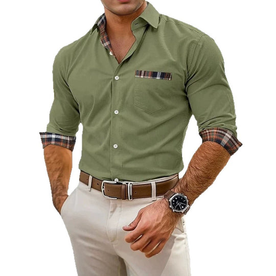 Herren Elegantes Langarmhemd mit Karo-Details