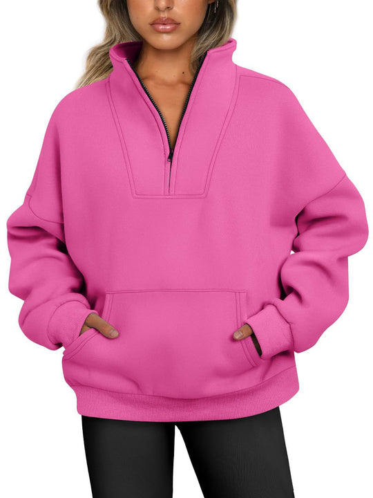 Damen nan oversized Halbzip-Hoodie mit hohem Stehkragen, Kängurutasche und gerippten Bündchen Shop Nory