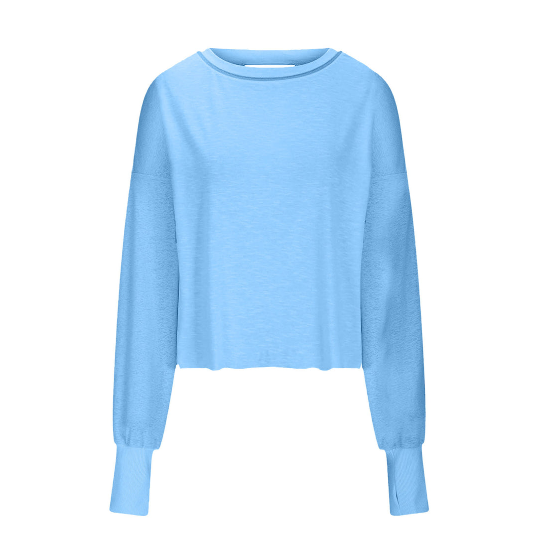 Damen Cropped-Sweatshirt mit überkreuztem Cut-Out-Rücken und rohen Saumkanten Shop Nory