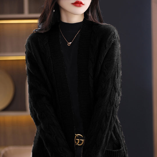 Damen Oversize-Longcardigan aus weichem Wollmix mit kontrastierenden Blockstreifen Shop Nory