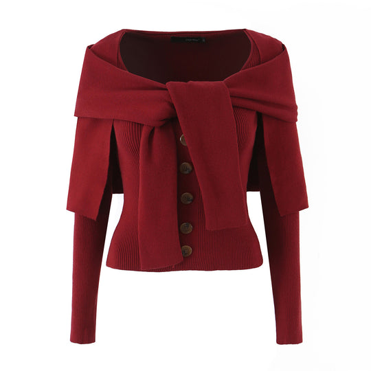 Damen Schulterstrick-Cardigan mit abnehmbarem Schultertuch-Detail Shop Nory