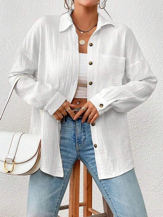 Damen Lässiges Overshirt mit Knopfleiste und Brusttasche