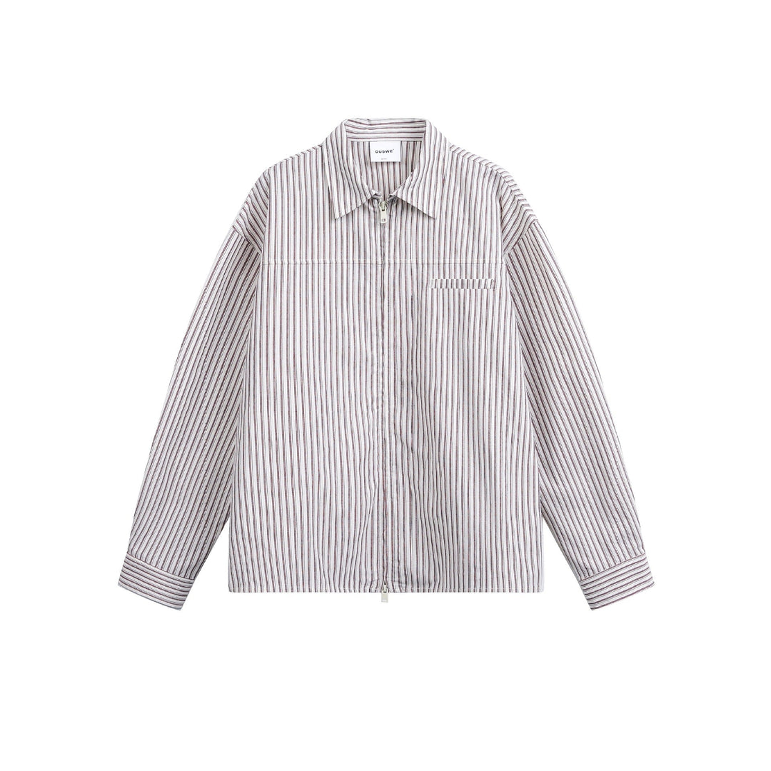 Herren Gestreiftes Overshirt mit Zwei‑Wege‑Reißverschluss und Brusttasche Shop Nory