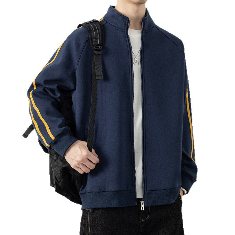 Herren Freizeit-Trainingsjacke mit Stehkragen, Reißverschluss und Kontraststreifen Shop Nory