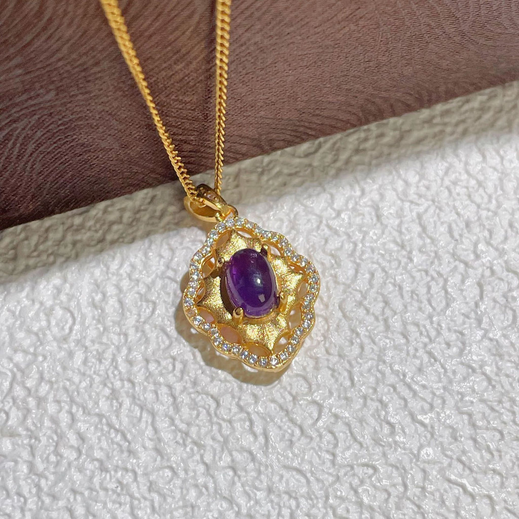 Damen Halskette mit kunstvollem Amethyst-Anhänger und funkelnden Zirkonia Shop Nory