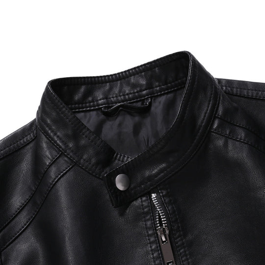 Herren Slim-Fit Lederoptik-Blouson im Racer-Minimalstil mit Druckknopf-Stehkragen Shop Nory