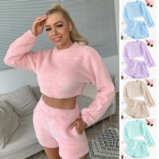 Damen Kuschelige Plüsch-Pyjama-Set