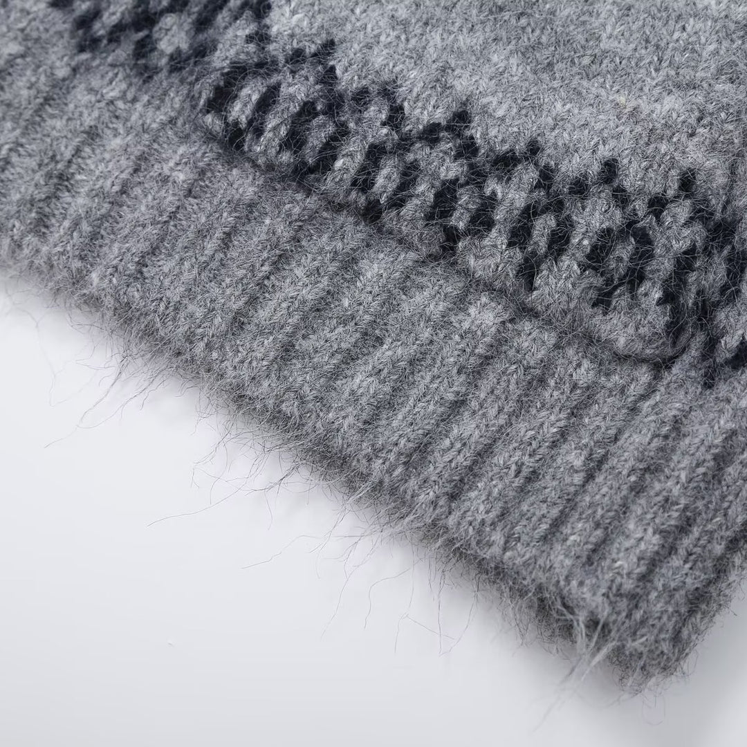 Damen Reißverschluss-Cardigan mit Schalkragen und Intarsienmuster Shop Nory