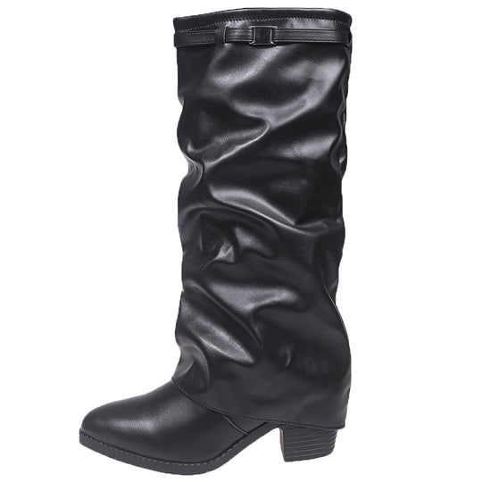 Damen Schaftstiefel aus softem Kunstleder mit lässigem Slouch‑Schaft und niedrigem Blockabsatz Shop Nory