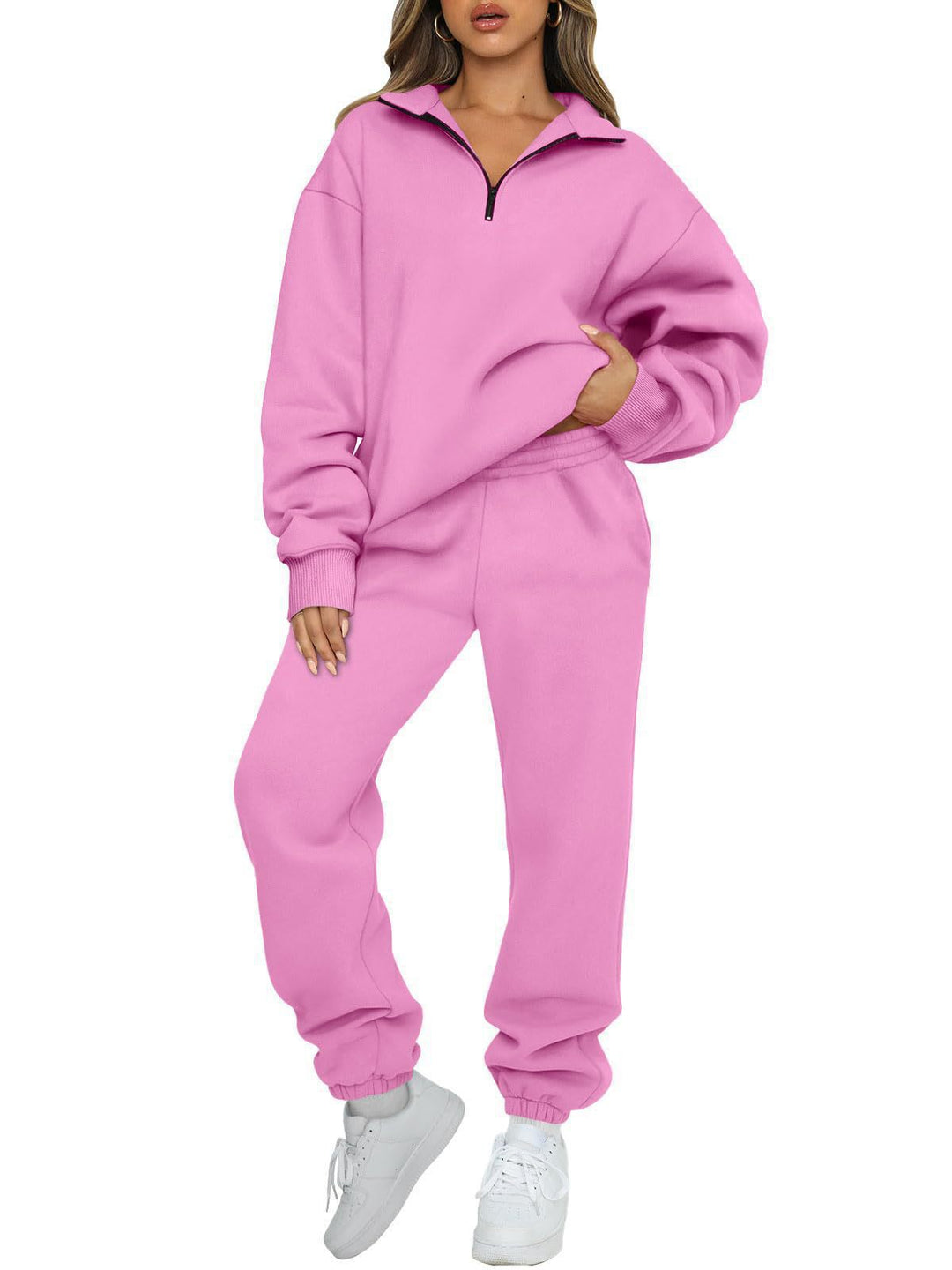 Damen nan lässiges Halbzip-Lounge-Set mit oversized Sweatshirt und taillenhoher Jogginghose Shop Nory