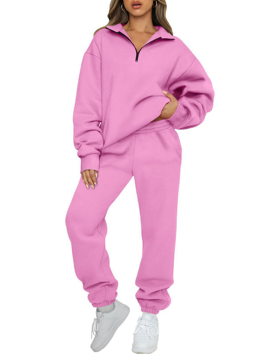 Damen nan lässiges Halbzip-Lounge-Set mit oversized Sweatshirt und taillenhoher Jogginghose Shop Nory