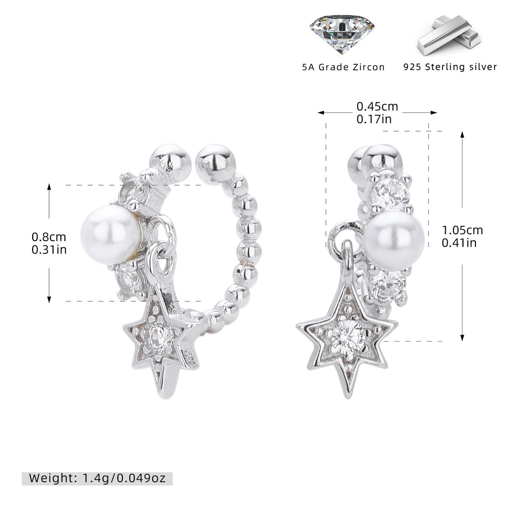 Damen Ohrringe aus 925er Sterlingsilber mit Zirkon-Sternen und Perlen Shop Nory