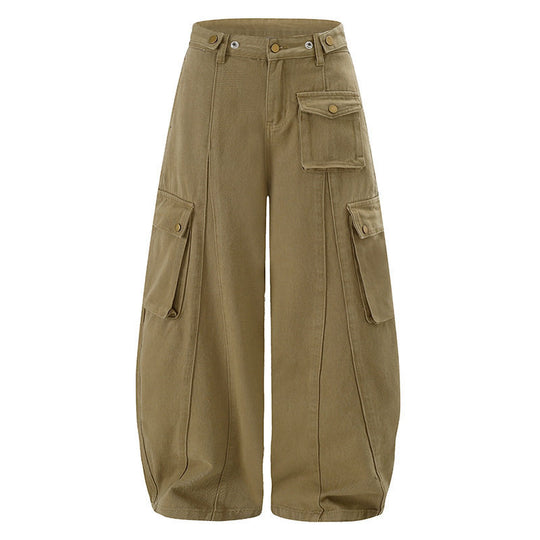 Damen Weite Cargo-Palazzo-Hose mit hohem Bund, Ballon-Saum und mehreren Klappentaschen Shop Nory