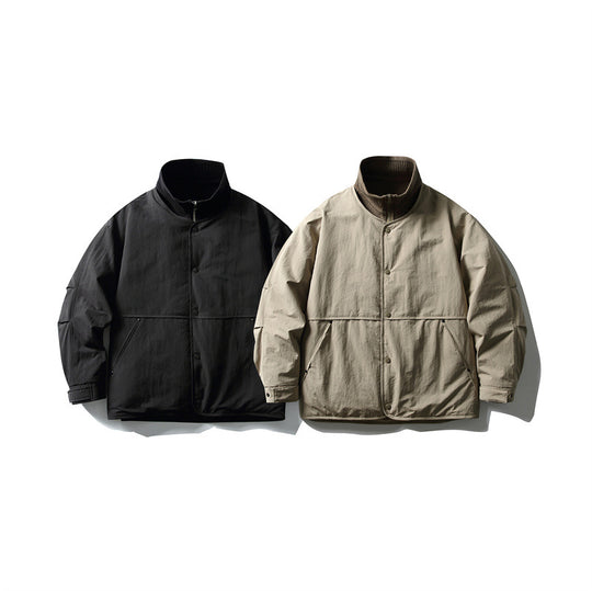 Herren Oversize wattierte Freizeitjacke mit Rippkragen und Druckknopfleiste Shop Nory