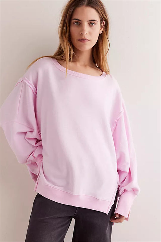 Damen oversized Sweatshirt mit Ballonärmeln, offenen Saumnähten und seitlichen Schlitzen Shop Nory