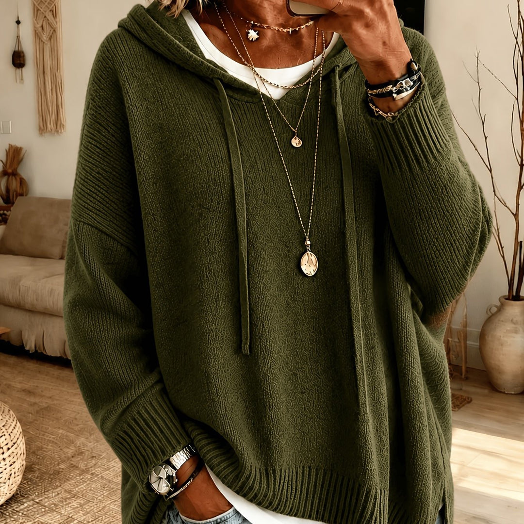 Damen Oversize Kapuzenpullover aus weichem Feinstrick mit Zier‑V‑Ausschnitt Shop Nory