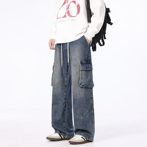 Herren Weite Cargo-Denimhose mit Tunnelzug, Used‑Waschung und Oversize‑Passform Shop Nory