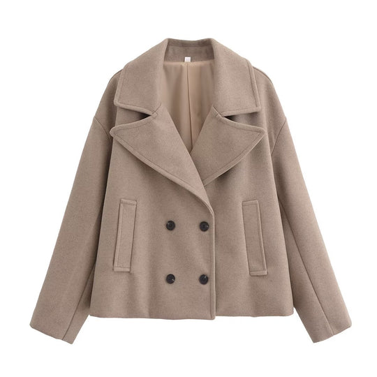 Damen Kurz geschnittener Wollmix-Peacoat mit weitem Revers und Eingrifftaschen Shop Nory