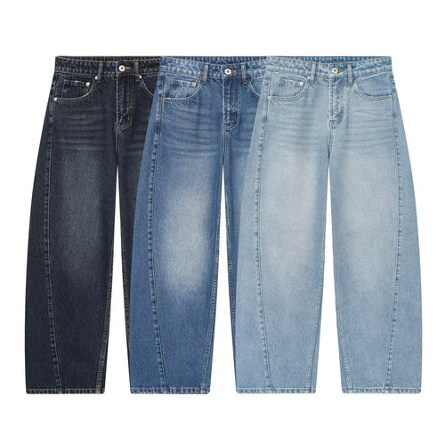 Damen Kurzgeschnittene weitgeschnittene Jeanshose mit hoher Taille und Vorderteil‑Teilungsnähten Shop Nory