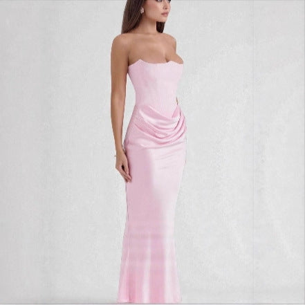 Damen Maxikleid mit Raffungen und elegantem Bustier-Ausschnitt