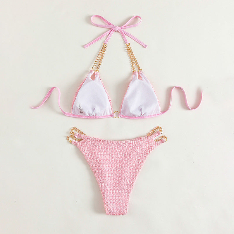 Damen Triangel-Bikini mit raffinierten Kettenakzenten und hochwertiger Rippstruktur