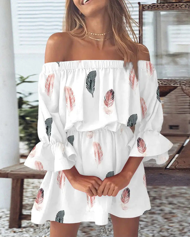 Damen Off-Shoulder Sommerkleid mit Blumenmuster Shopnory