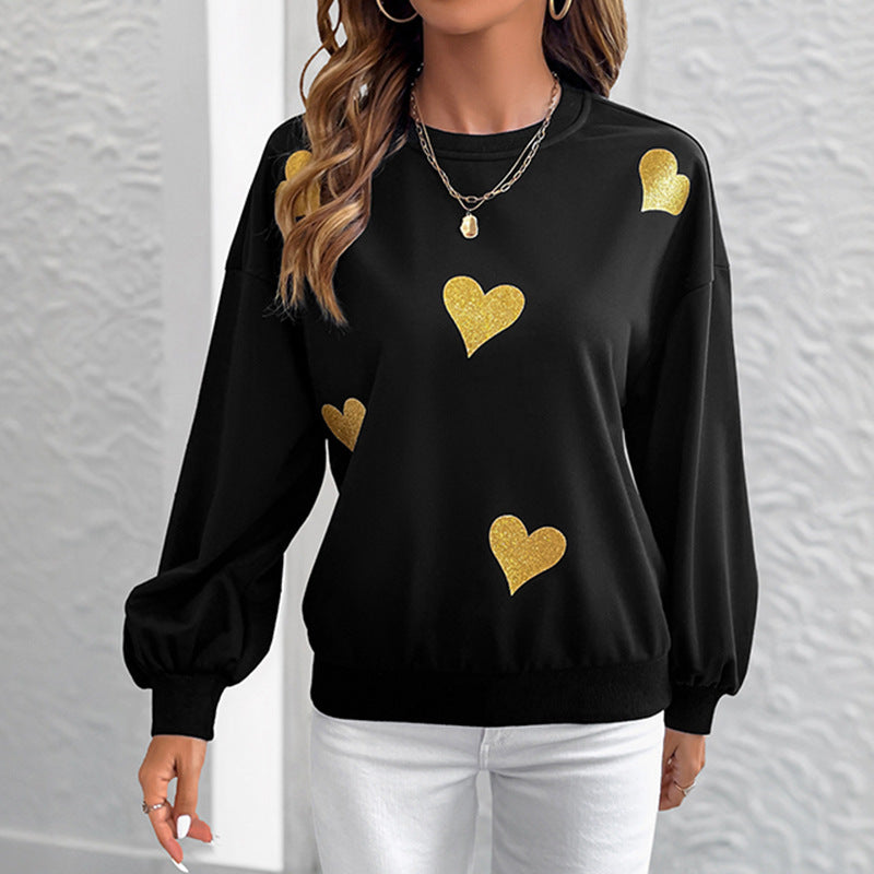 Damen Sweatshirt mit Herzprint und Balloon-Ärmeln Shop Nory