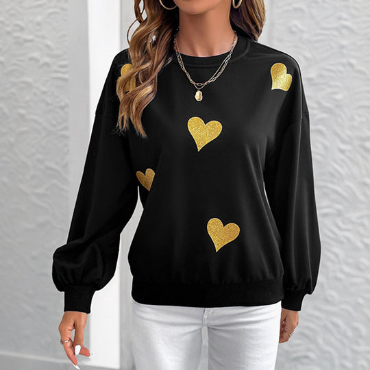 Damen Sweatshirt mit Herzprint und Balloon-Ärmeln Shop Nory