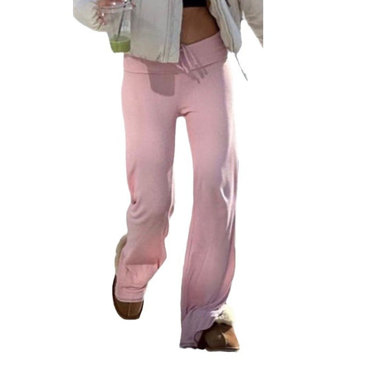 Damen nan weiche Highwaist-Loungehose aus Baumwollmix mit elastischem Komfortbund, Bindekordel und geradem Bein Shop Nory
