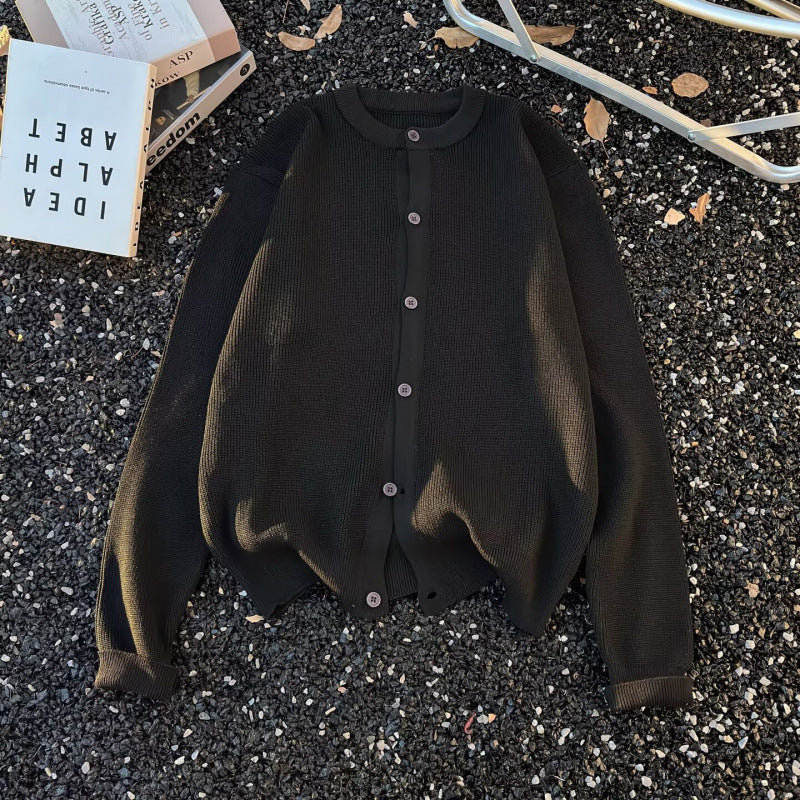 Unisex Grobgestrickte Oversize-Cardigan mit Rundhalsausschnitt und durchgehender Knopfleiste Shop Nory