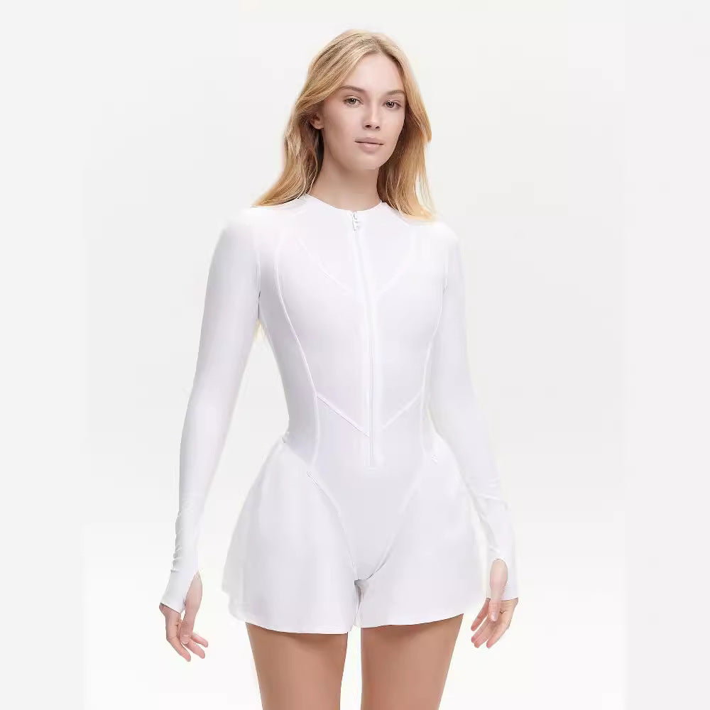 Damen Sportlicher Jumpsuit mit langem Arm und Reißverschluss