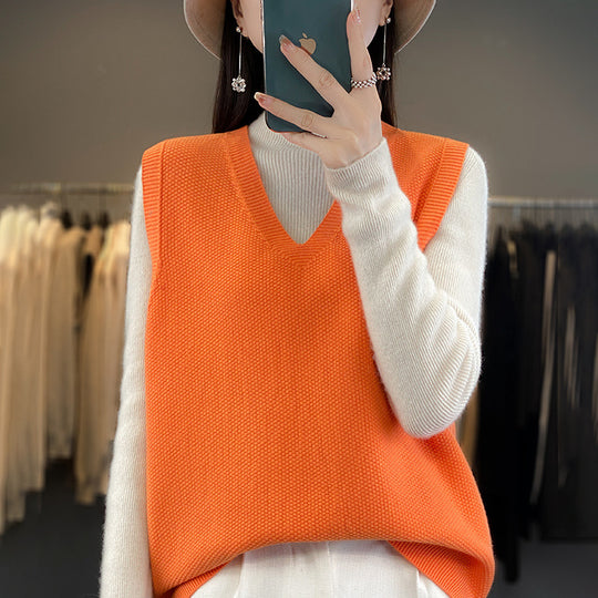 Damen Oversize Strickweste mit tiefem V‑Ausschnitt und feiner Struktur Shop Nory