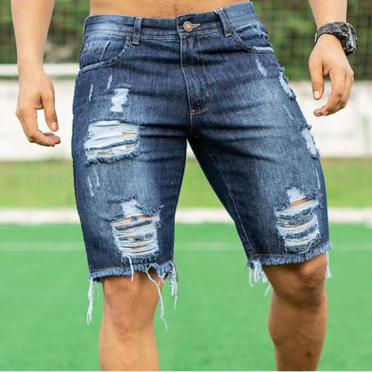 Herren Jeans-Shorts im trendigen Destroyed-Look mit fransigem Saum