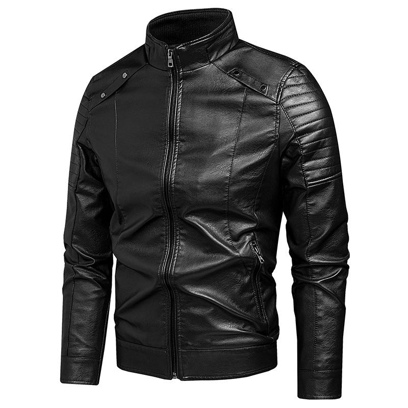 Herren schlanker Kunstleder-Moto-Blouson mit ergonomischen Nähten und Stehkragen Shop Nory