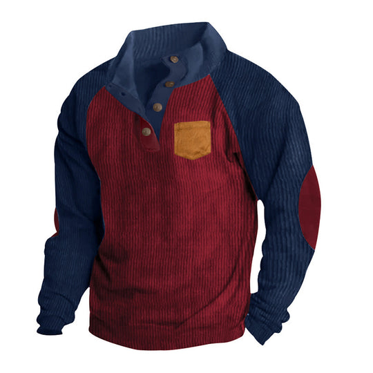 Herren Geripptes Henley‑Pullover mit Raglanärmeln, Ellenbogen‑Patches & Brusttasche Shop Nory