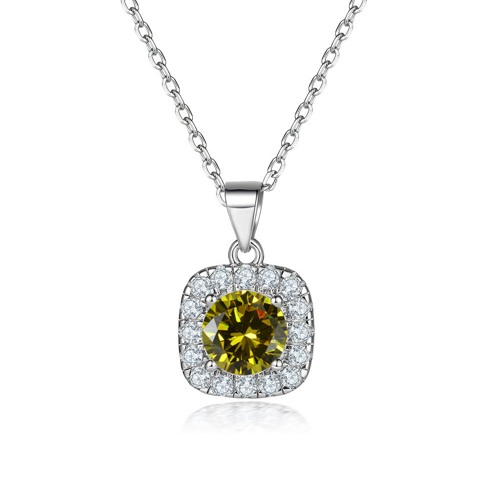 Damen Halskette mit luxuriösem, blauen Kristall und funkelndem Zirkonia-Rahmen Shop Nory