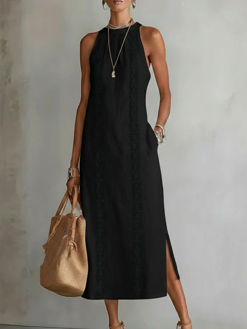 Damen Elegantes Sommer-Maxi-Kleid mit Spitzenapplikation und seitlichem Schlitz