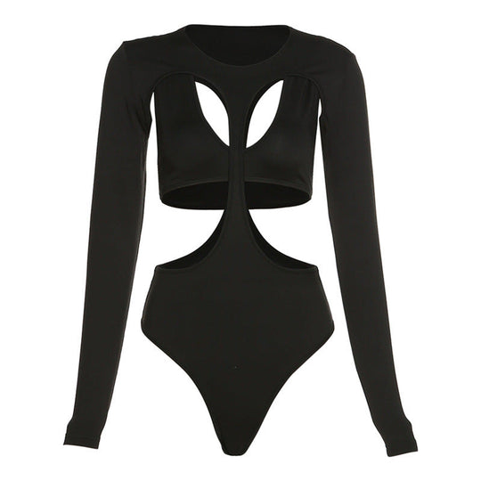 Damen Cut-Out Badeanzug mit langen Ärmeln und hohem Ausschnitt