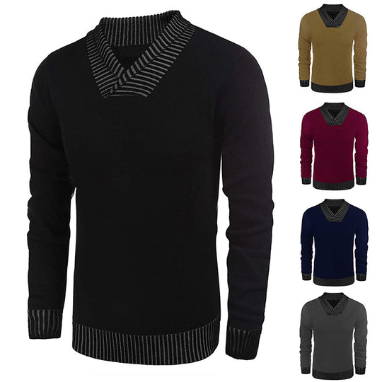 Herren Feinstrick-Pullover mit V-Ausschnitt und kontrastierendem Rippkragen Shop Nory