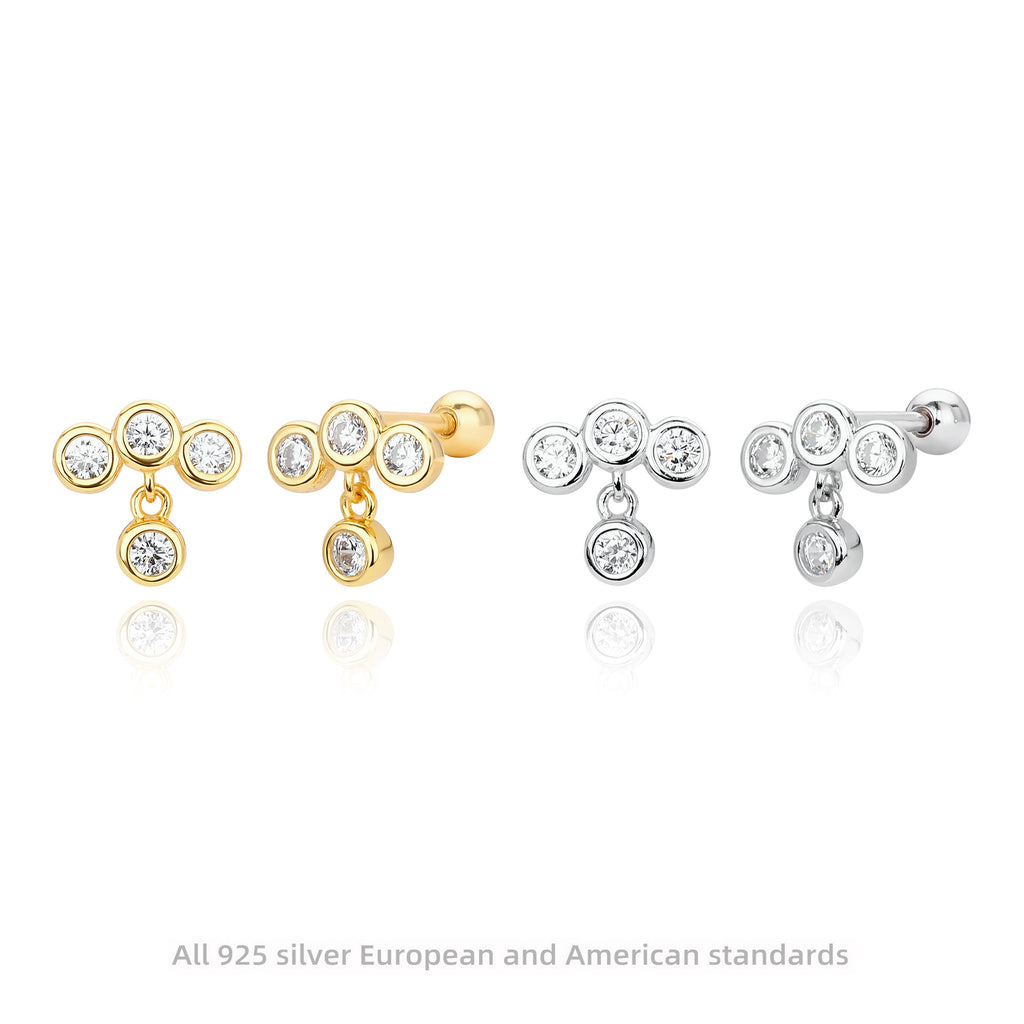 Damen Ohrstecker mit schwebendem Zircon-Dreifach-Design Shop Nory