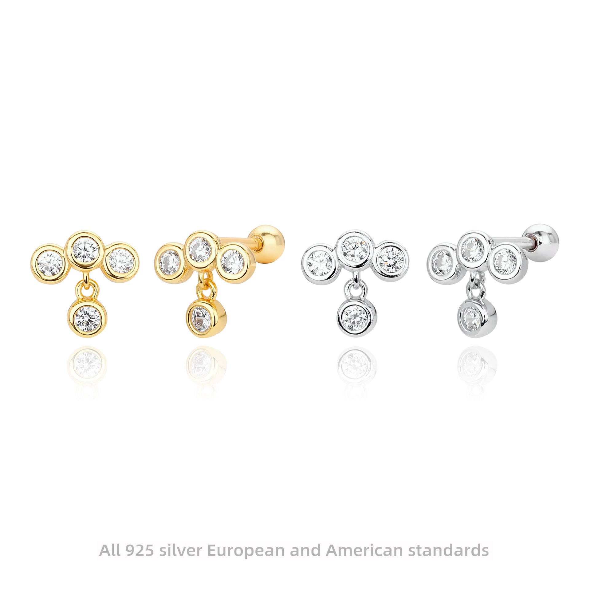 Damen Ohrstecker mit schwebendem Zircon-Dreifach-Design Shop Nory