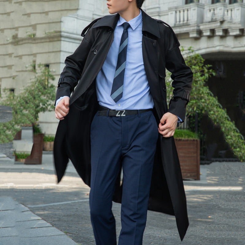 Herren Doppelreihiger Trenchcoat mit Taillengürtel und Epauletten Shop Nory
