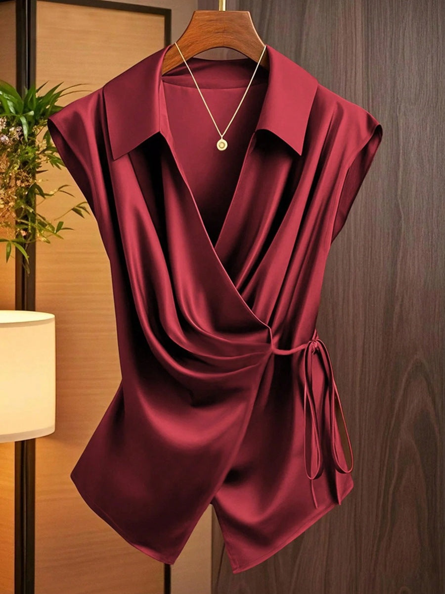Damen elegante Wickelbluse mit femininer Drapierung und Schalkragen