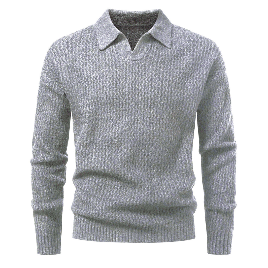 Herren Polokragen-Feinstrickpullover mit strukturierter Wellenoptik und geripptem Saum Shop Nory