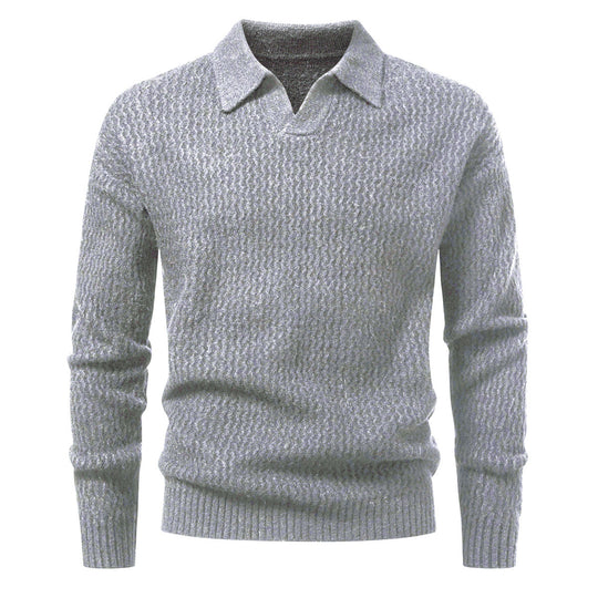 Herren Polokragen-Feinstrickpullover mit strukturierter Wellenoptik und geripptem Saum Shop Nory