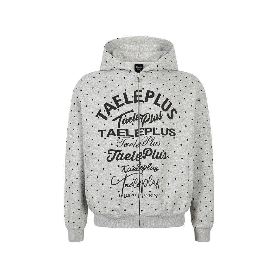 Damen Kapuzen-Sweatjacke mit durchgehendem Reißverschluss, Allover-Pünktchenmuster und mehrfacher Logogestaltung Shop Nory