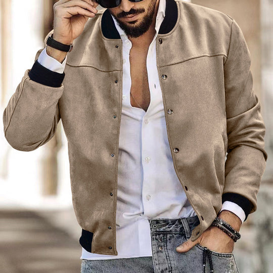 Herren nan Bomberjacke in Wildlederoptik mit Druckknopfleiste, Ärmeltasche und elastischen Rippbündchen Shop Nory